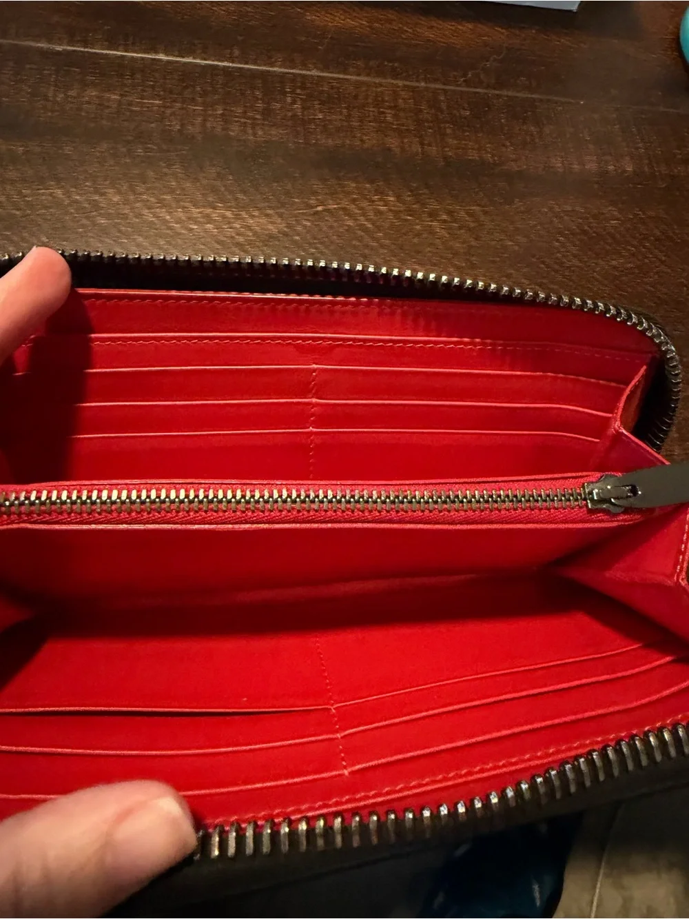 Authentic Christian Louboutin Red Leather Zip Wallet Interior